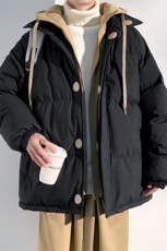 冬季青少年连帽假两件外套加绒加厚休闲简约棉衣棉服5303-P85，男装棉衣，电商B306