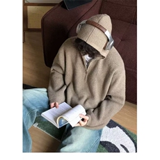 半拉链连帽毛衣男款秋冬季潮牌宽松慵懒风针织衫美式复古休闲外套，男装针织衫/毛衣，星座218-1（原230）