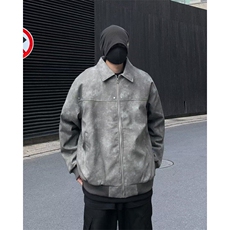 美式复古翻领皮衣男春季新款潮牌宽松夹克休闲外套LW93099-P78，男装夹克，星座1008