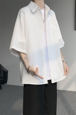 8XL-M泡泡纱盐缩肌理短袖衬衫男夏季冰丝外套防晒衬衣DC28011P36，男装衬衫，电商B312