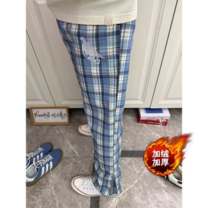网图有货 北卡蓝格子裤子男女侧拉链直筒裤A1235-常规P52 加绒P58图片