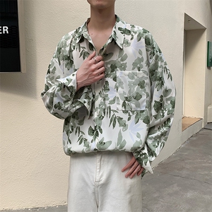春季新款风水墨画冰丝长袖衬衫男士上衣潮  225-2-CS703-P40图片