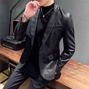 2023秋冬皮衣夹克 修身西服领PU皮衣外套男小西装py5611-p88图片