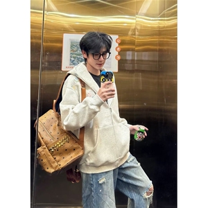 潮美式绣花字母拉链开衫卫衣男女秋冬季新款重磅宽松连帽外套潮图片