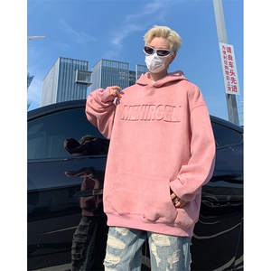 WY141-特P50控78 400克抖音品 秋季重磅麂皮钢印连帽卫衣外套图片