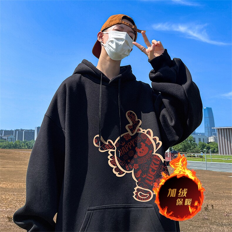 龙年新年卫衣 冬季美式加绒加厚连帽卫衣外套DL1779特P35加绒特40图片