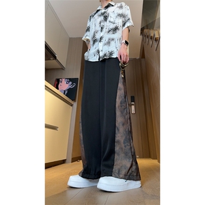 现货侧面褶皱拼接设计感风垂感冰丝休闲裤K801-P50控78图片