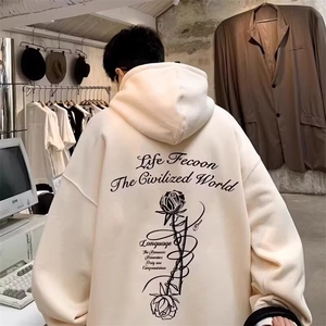 连帽卫衣男款秋季重磅潮牌套头上衣服美式高街痞帅宽松休闲外套潮图片