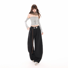 杏色休闲裤女2026新款春季直筒阔腿高腰垂感弯刀西装裤YD9084-P75，男装西服套装，星座509