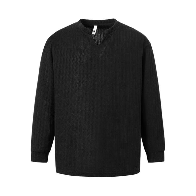 美式高街千鸟格子长袖T恤男女亨利V领英伦雅痞休闲宽松长袖打底衫，男装T恤，电商A443