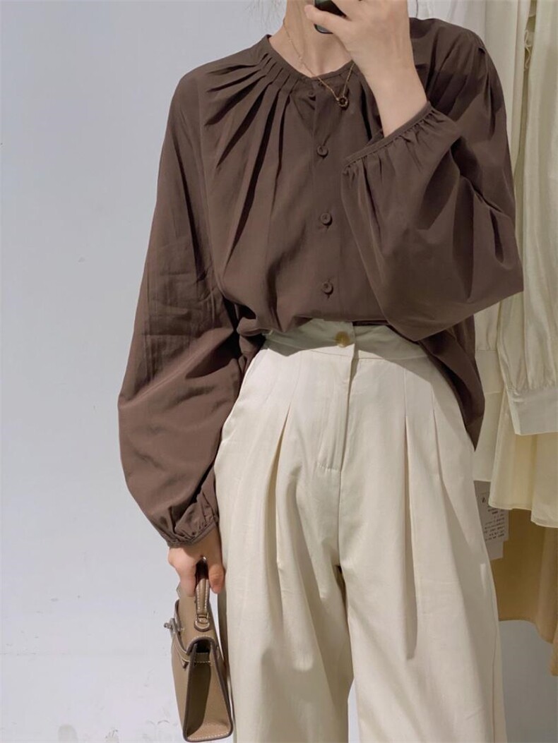 圆领衬衫，女装衬衫，驿谷