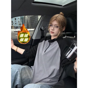 1506-1/WYT171/P37美式撞色半拉链德绒打底衫男款秋冬立领卫衣图片