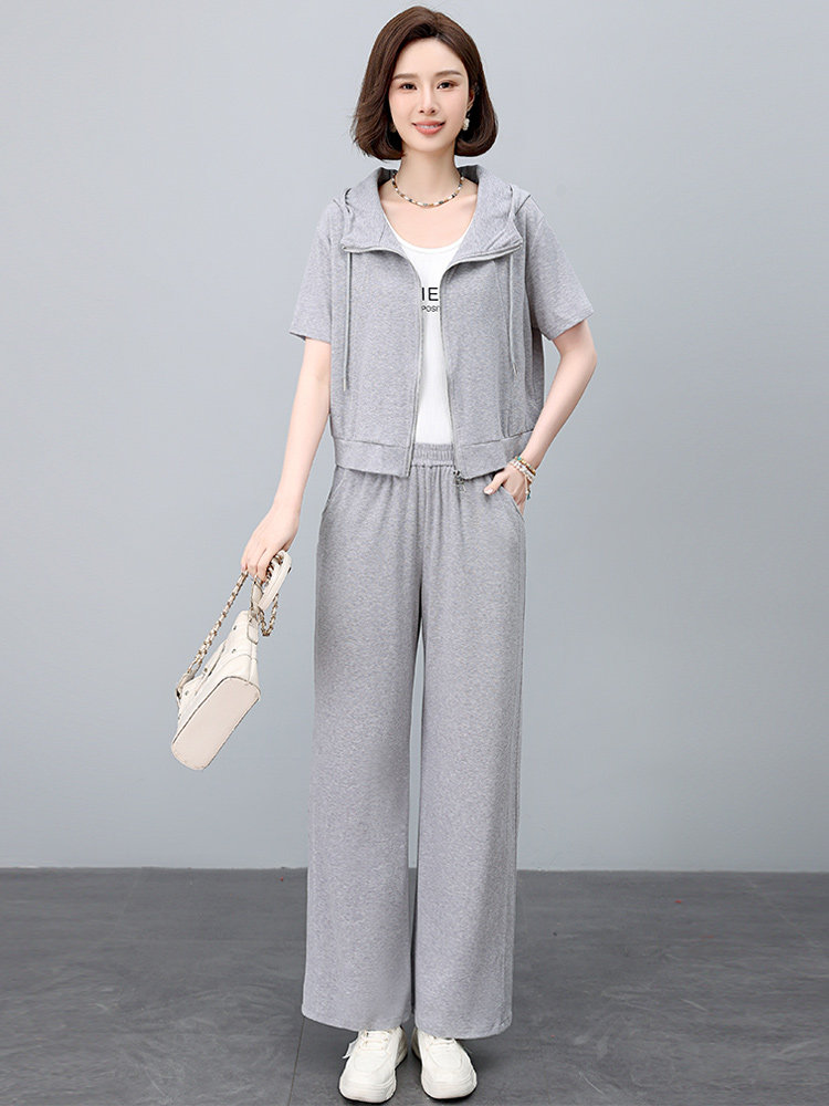 时尚休闲运动套装女2025夏季新款中年妈妈洋气减龄连帽卫衣两件套,女装套装/套裙,依恋蒂丝