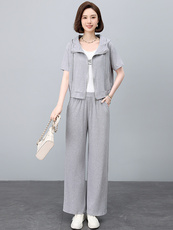 时尚休闲运动套装女2025夏季新款中年妈妈洋气减龄连帽卫衣两件套，女装套装/套裙，依恋蒂丝