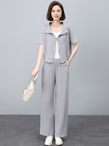 时尚休闲运动套装女2025夏季新款中年妈妈洋气减龄连帽卫衣两件套图片