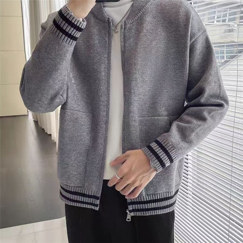 新款韩版纯色薄款针织开衫中青年男士时尚针织潮流外套SW8208图片