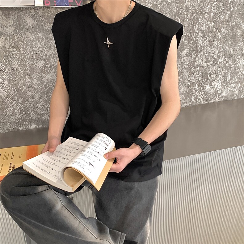 美式垫肩背心男大码四角星无袖短袖T恤男BX8764P25控39,男装背心/马甲,星座226-1