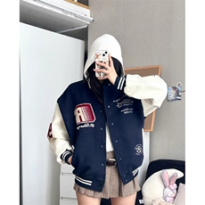 1506-1/JA2201/P64徽章拼接撞色棒球服外套男女冬季重磅宽松夹克，男装夹克，星座1506-1