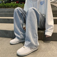 港风宽松大码直筒裤拖地裤纯棉水洗牛仔裤A014-K8133-P45控58，男装牛仔裤，电商A014