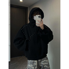 抖音得物高品质二开26春装美式高街铆钉拼接纯色开衫卫衣外套W122，女装短外套，电商A486-1