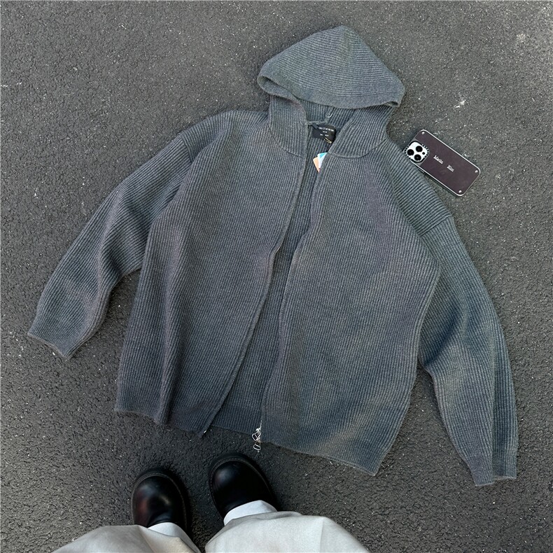 美式链高领毛衣男女开衫连帽外套宽松bf慵懒风针织衫线衣-M5666,男装针织衫/毛衣,星座601-2