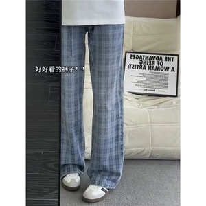 时尚原宿日系文艺格子牛仔裤简约ins流行慵懒潮流百搭新款气质图片