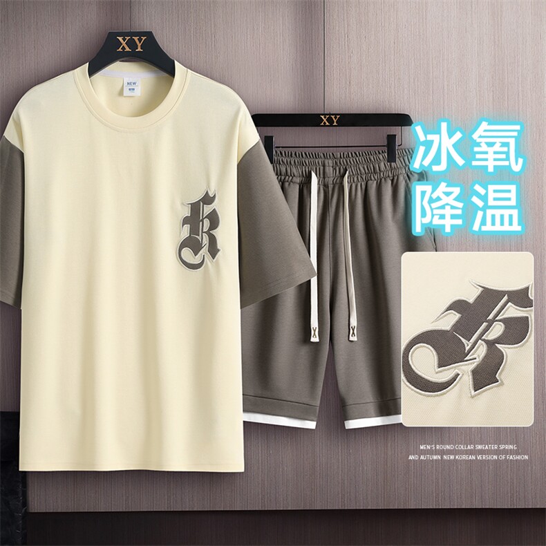 夏季运动套装木板挂拍休闲百搭时尚短套装CK2410+TC3151-P54控89，男装休闲套装，星座717
