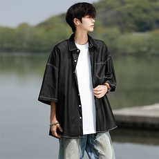 8XL-M冰丝牛仔短袖衬衫男款夏季薄款宽松慵懒衬衣外套DC28006P60，男装T恤，电商B312