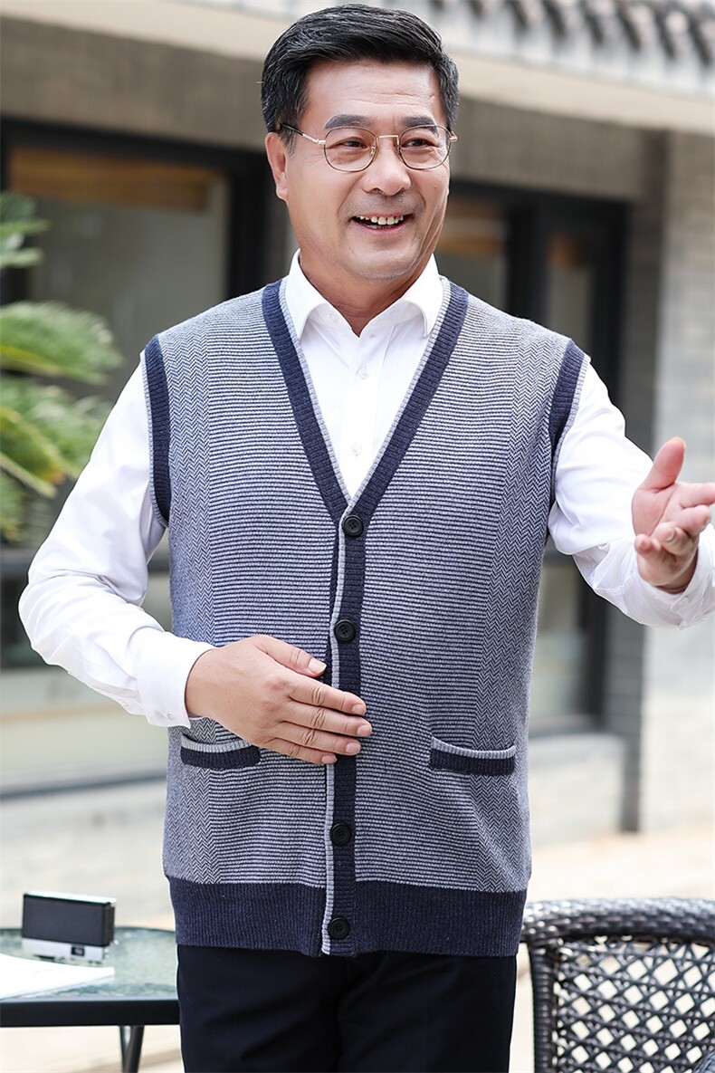 2024秋冬新款中老年男款V领开衫背心马甲,男装羊绒背心,衣恋羊绒