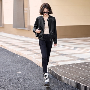 现货韩版短款皮衣女2024年春秋季新款减龄清新PU皮夹克小个子外套图片