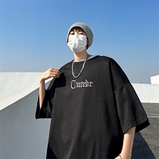 夏季新款宽松男五分袖短袖男潮牌港风刺绣圆领上衣服T012-P30，男装T恤，星座308B-1