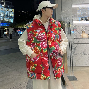 M3风东北大花棉马甲外套大码宽松秋冬汉服外衣坎肩背心演出服图片