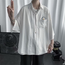 夏季ins港风七分袖小雏菊短袖衬衫男百搭宽松bf休闲衬衣3302-p28，男装衬衫，星座1008