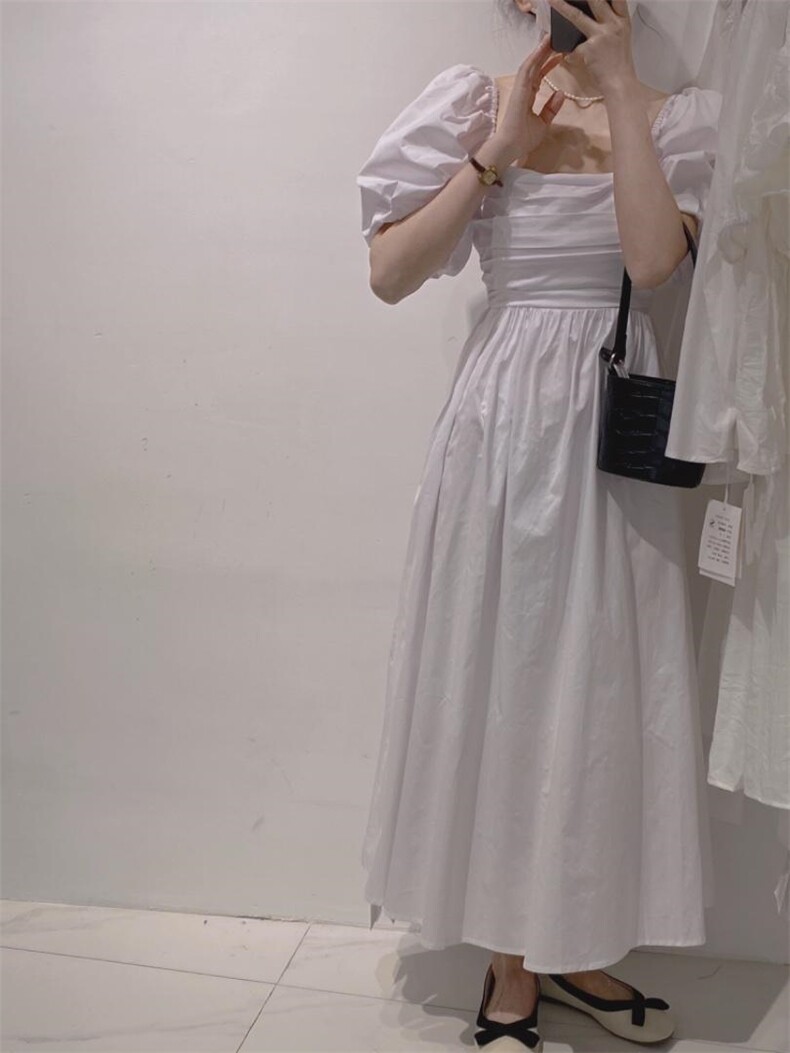 方领白色长裙，其它，驿谷