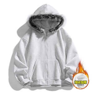 480G重磅加绒硬挺boxy秋冬美式高街超大毛领座山雕连帽卫衣厚外套图片