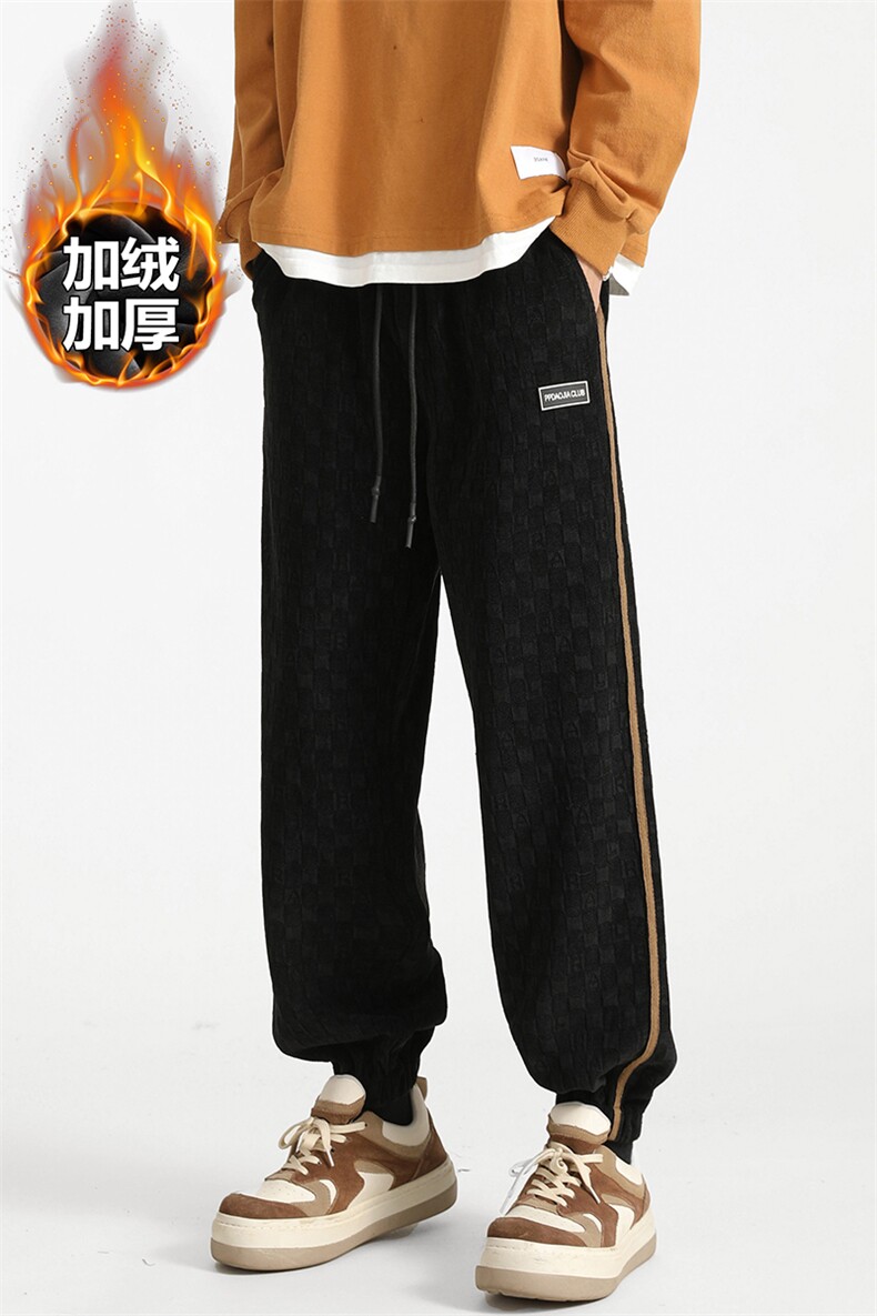 冬款雪尼尔日系复古大码男加绒加厚棋盘格束脚裤K23730J加绒-P70,男装休闲裤,电商A082