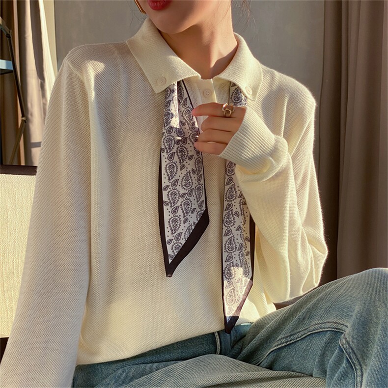 法式飘带丝巾POLO领针织衫女2025新款精纺毛叠穿内搭外穿毛衣上衣，围巾，尚雪电商供货