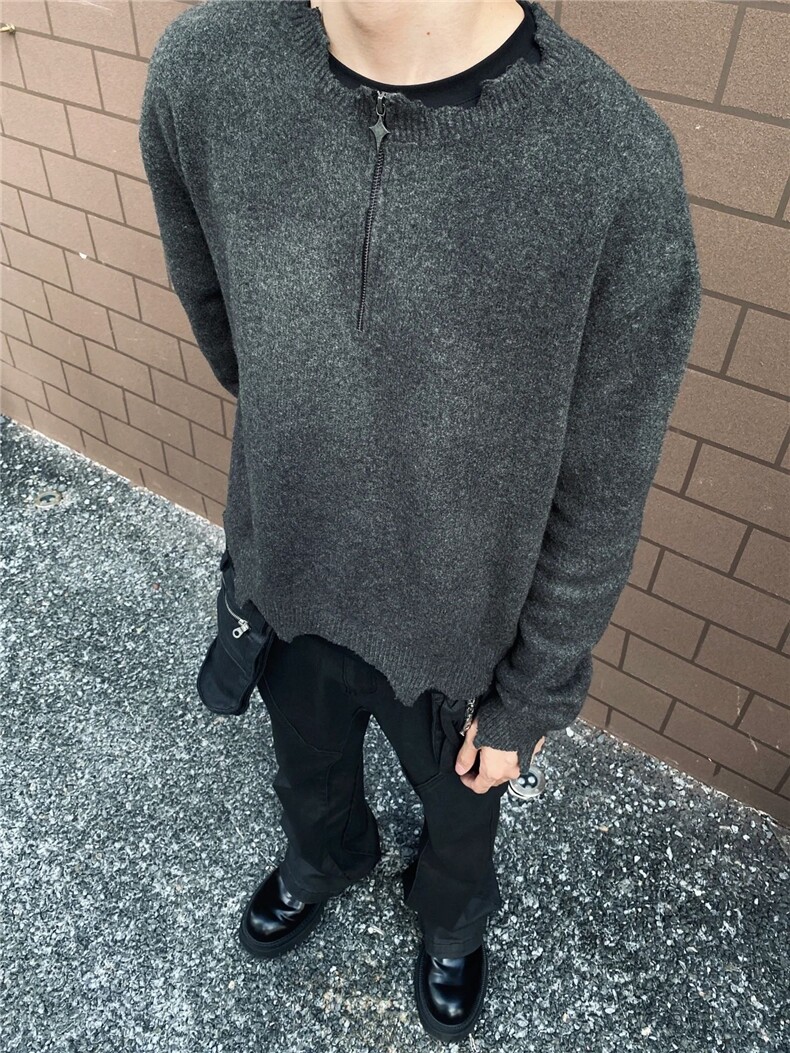 现货！不规则半拉链毛衣慵懒高级设计感小众针织衫外套R5212-P60，男装针织衫/毛衣，星座1005-6