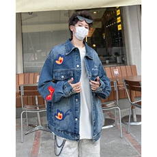 春季新款蝴蝶刺绣牛仔外套潮牌宽松休闲百搭夹克上衣，男装夹克，星座410-7