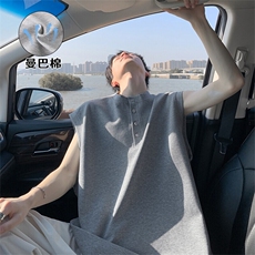 特批P25无差价夏季港风百搭亨利领曼巴棉重磅无袖大码背心男T5378，男装背心/马甲，电商A001-1