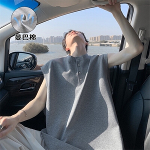 特批P25无差价夏季港风百搭亨利领曼巴棉重磅无袖大码背心男T5378图片
