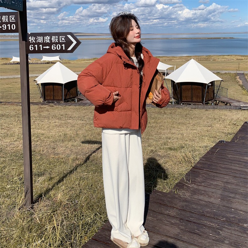 有货主推落日橘格子保暖加厚羽绒棉服2B218-D12-P165，控248,女装棉衣/棉服,2B218