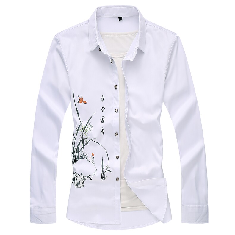 大码印花中国风衬衫男夏秋新款青年长袖衬衫QT5030/2122p50，男装衬衫，电商A012
