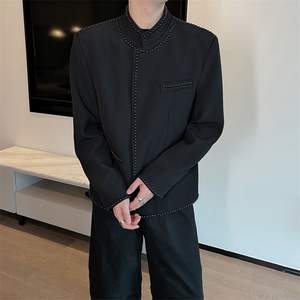 王嘉尔同款重工立领铆钉小香风夹克设计痞帅西服外套男JK2336P150图片