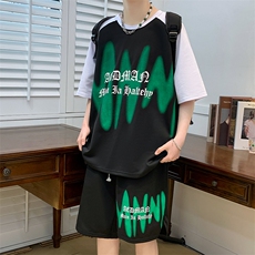 新款夏季短袖t恤套装冰丝透气港风宽松运动青少年男装潮TZ323P48，男装休闲套装，电商A086