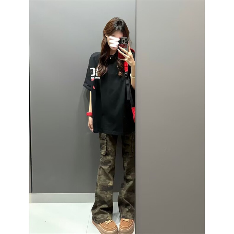 美式vibe高街迷彩多口袋修身工装裤嘻哈微喇裤男女K83096-P53网图,男装工装外套,电商B245