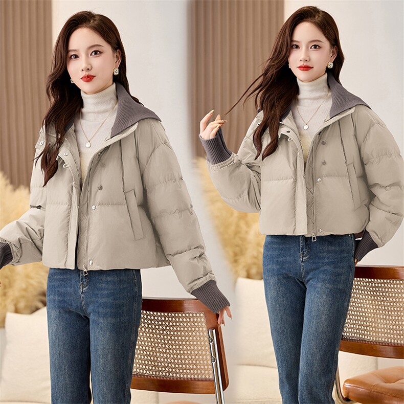 时尚针织大翻领超好看羽绒服女2025冬季新款小个子宽松白鸭绒外套,女装羽绒服,衣之秀