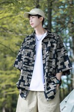 1港风冰丝短袖衬衣大码M-5XL情侣潮短袖衬衫男DCS8711P35控49，男装T恤，星座226-2