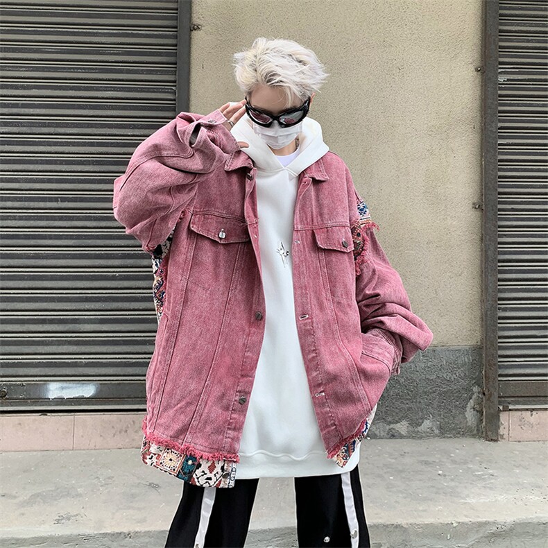 复古高街做旧牛仔外套男款春秋hiphop美式夹克宽松JK08327-P80图片