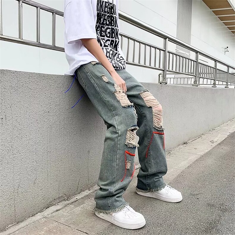218-1-P45-NK1005新款时尚休闲破洞牛仔裤,男装牛仔裤,四季星座218-1